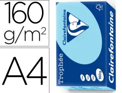 Papier clairefontaine multifonction laser couleur trophe a4 160g/m2 bleu vif parfaite opacite paquet 500