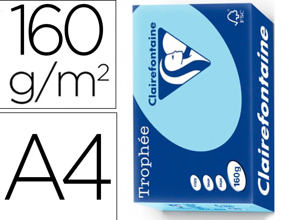 Papier clairefontaine multifonction laser couleur trophe a4 160g/m2 bleu vif parfaite opacite paquet 500