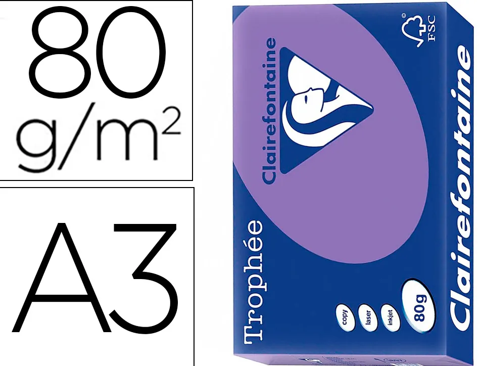 Papier clairefontaine multifonction laser couleur trophe a3 80g/m2 violine parfaite opacite paquet 500