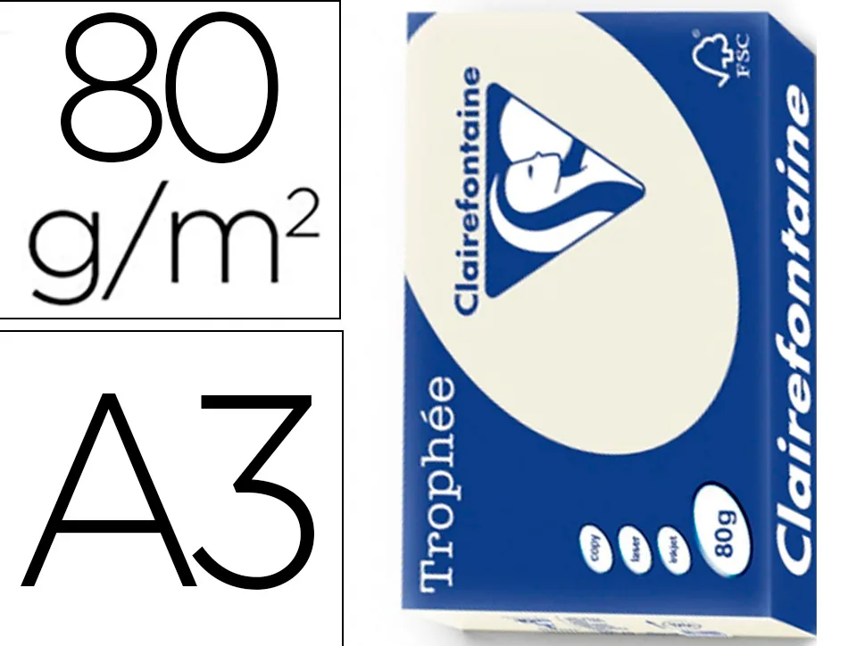 Papier clairefontaine multifonction laser couleur trophe a3 80g/m2 gris perle parfaite opacite paquet 500