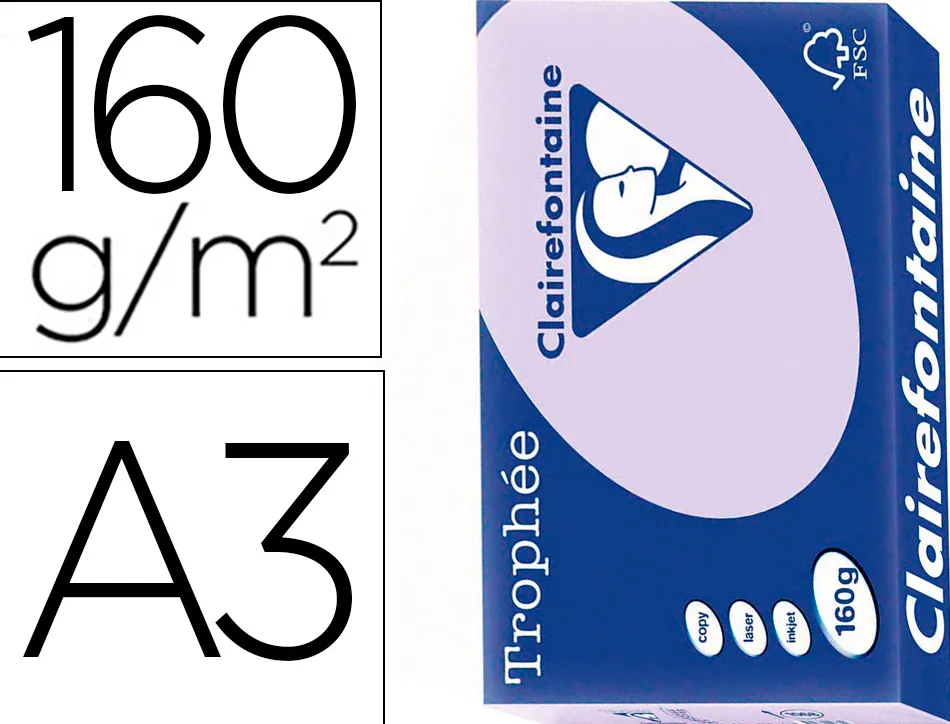Papier clairefontaine multifonction couleur laser trophe a3 160g/m2 lilas parfaite opacite paquet 250