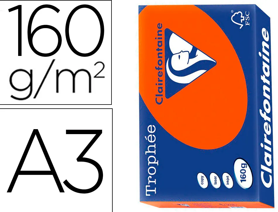 Papier clairefontaine multifonction laser couleur trophe a3 160g/m2 rouge parfaite opacite paquet 250