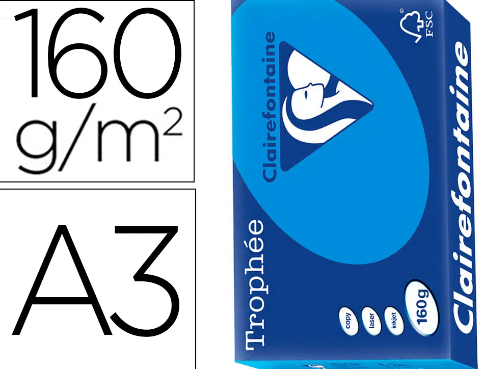 Papier clairefontaine multifonction laser couleur trophe a3 160g/m2 turquoise parfaite opacite paquet 250