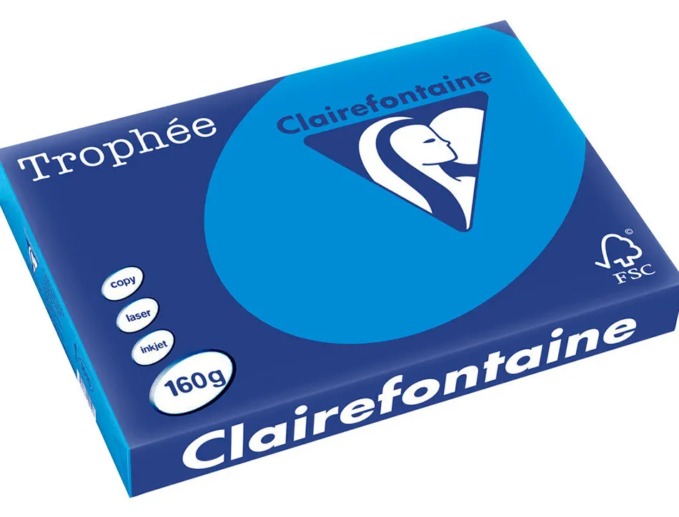 Papier clairefontaine multifonction laser couleur trophe a3 160g/m2 turquoise parfaite opacite paquet 250
