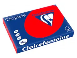 Papier clairefontaine multifonction laser couleur trophe a3 160g/m2 rouge corail parfaite opacite