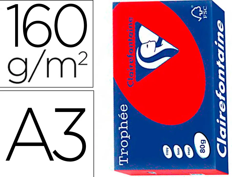 Papier clairefontaine multifonction laser couleur trophe a3 160g/m2 rouge corail parfaite opacite