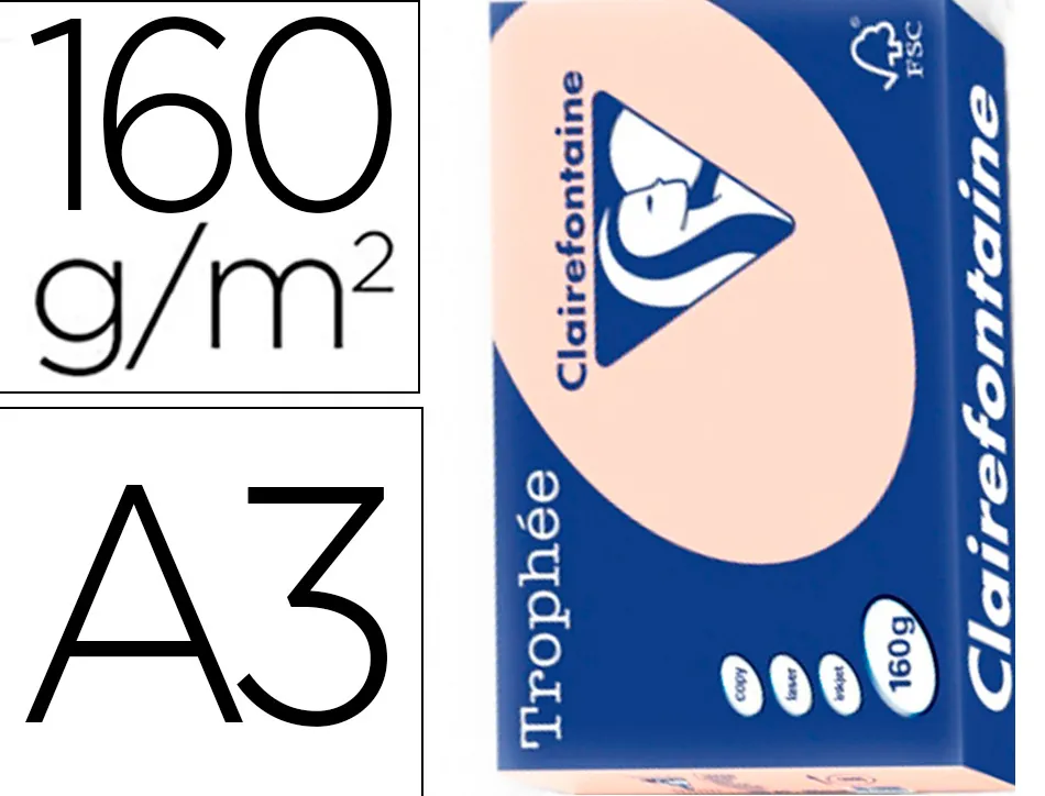 Papier clairefontaine multifonction laser couleur trophe a3 160g/m2saumon parfaite opacite paquet 250