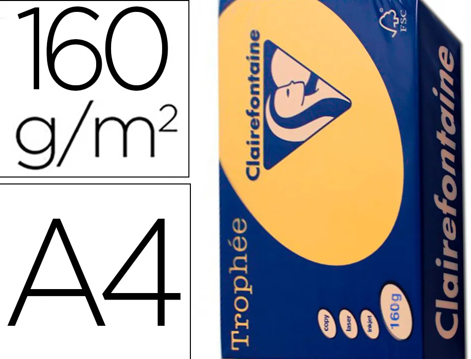 Papier clairefontaine multifonction couleur trophe a4 160g/m2bouton d'or parfaite opacite paquet 250