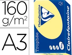 Papier clairefontaine multifonction laser couleur trophe a3 160g/m2 jonquille parfaite opacite paquet 250