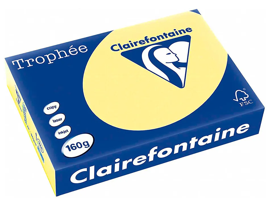 Papier clairefontaine multifonction laser couleur trophe a3 160g/m2 jonquille parfaite opacite paquet 250