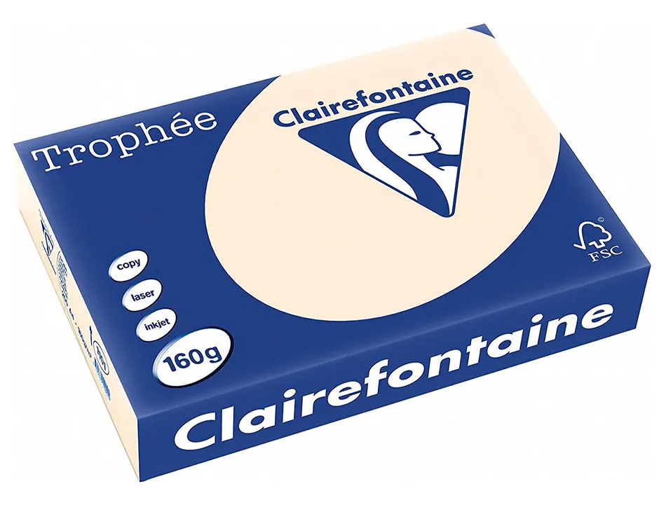 Papier clairefontaine multifonction laser couleur trophe a4 160g /m2 pastel chamois parfaite opacite