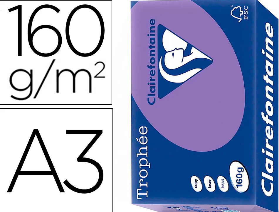 Papier clairefontaine multifonction laser couleur trophe a3 160g/m2 violine parfaite opacite paquet 250