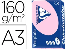 Papier clairefontaine multifonction laser cloueur trophe a3 160g/m2 rose parfaite opacite paquet 250