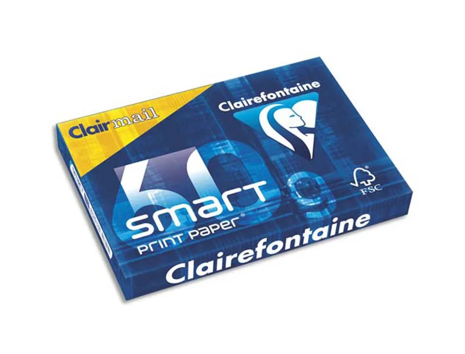 Papier clairefontaine smart print a4 60g/m2 gros tirage blancheur 168 opacité 87 rigidité 70 500 feuilles