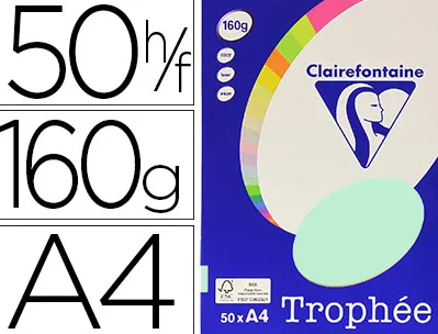 Papier couleur clairefontaine trophée personal paper pack a4 160g/m2 vert pastel paquet 50 feuilles unicolores