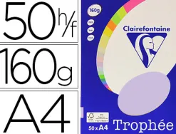 Papier couleur clairefontaine trophée personal paper pack a4 160g/m2 lilas paquet 50 feuilles unicolores
