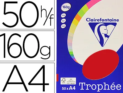 Papier couleur clairefontaine trophée personal paper pack a4 160g/m2 rouge groseille 50 feuilles couleurs intenses