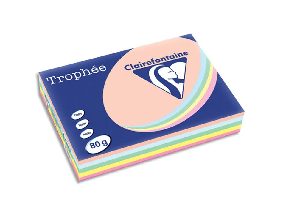 Papier couleur clairefontaine trophée multifonction a4 80g/m2 couleurs assorties pastel paquet 500 feuilles