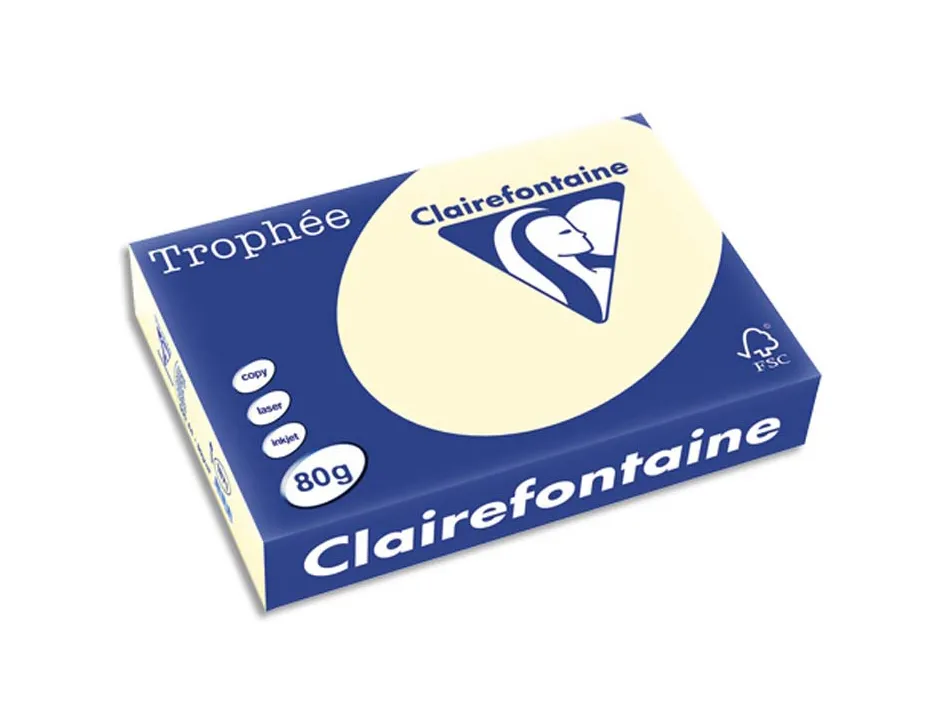Papier couleur clairefontaine trophée multifonction a4 80g/m2 couleurs vives ivoire paquet 500 feuilles