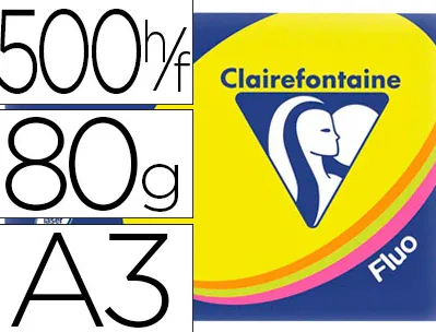 Papier couleur clairefontaine trophée multifonction a3 80g/m2 couleurs assorties fluorescentes paquet 500 feuilles
