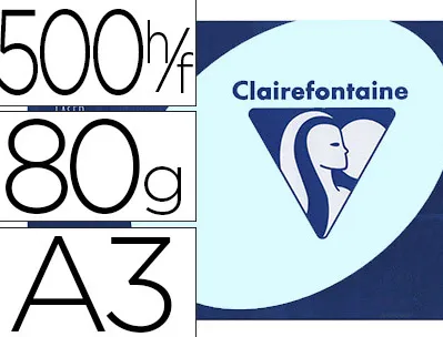Papier couleur clairefontaine trophée multifonction a3 80g/m2 couleurs vives bleu alizé paquet 500 feuilles