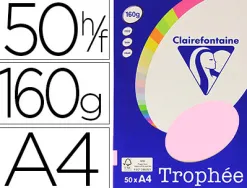 Papier couleur clairefontaine trophée personal paper pack a4 160g/m2 rose pastel paquet 50 feuilles unicolores
