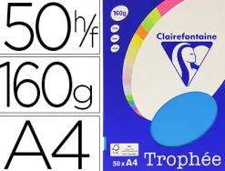 Papier couleur clairefontaine trophée personal paper pack a4 160g/m2 bleu turquoise 50 feuilles couleurs intenses