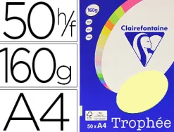 Papier couleur clairefontaine trophée personal paper pack a4 160g/m2 jaune canari paquet 50 feuilles unicolores