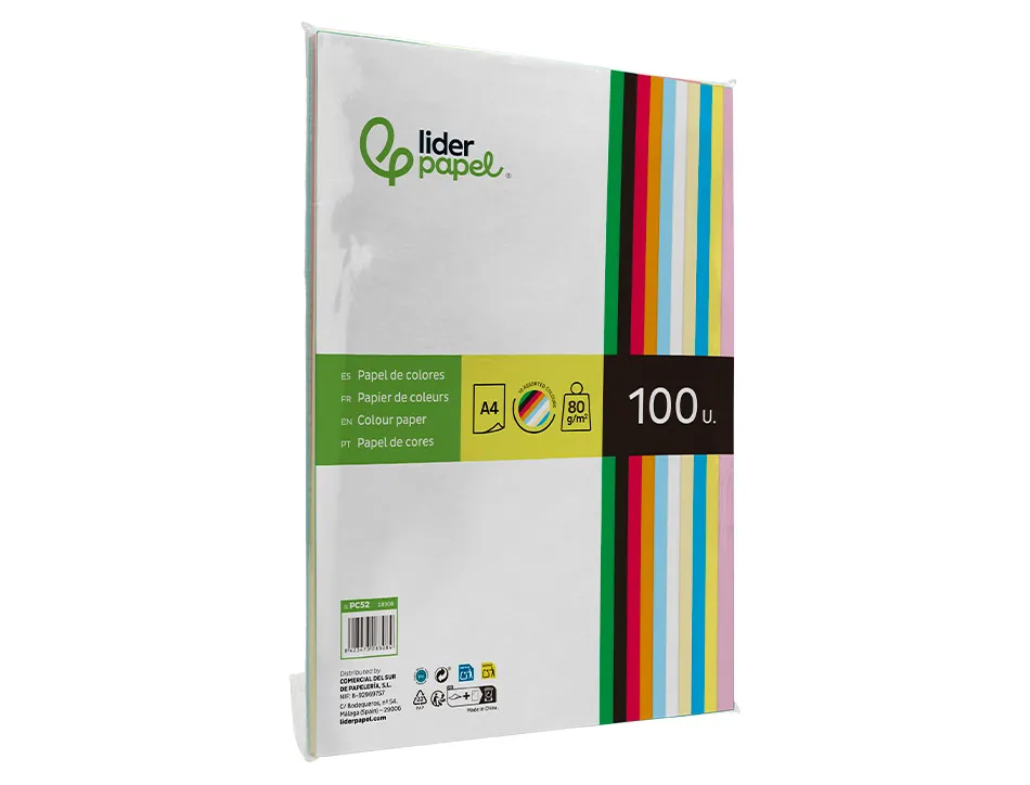 Papier couleur liderpapel multifonction a4 80g/m2 10 coloris assortis paquet 100 feuilles