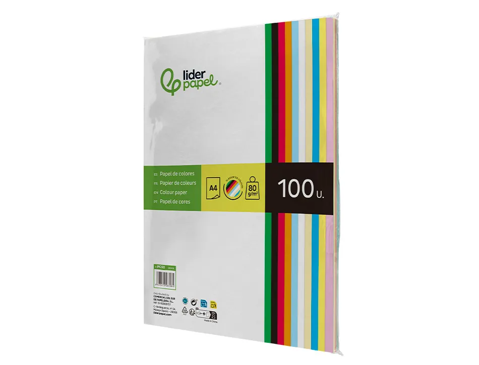 Papier couleur liderpapel multifonction a4 80g/m2 10 coloris assortis paquet 100 feuilles