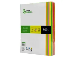 Papier couleur néon liderpapel multifonction a4 75g 4 coloris assortis néons jaune orange rose vert 500f
