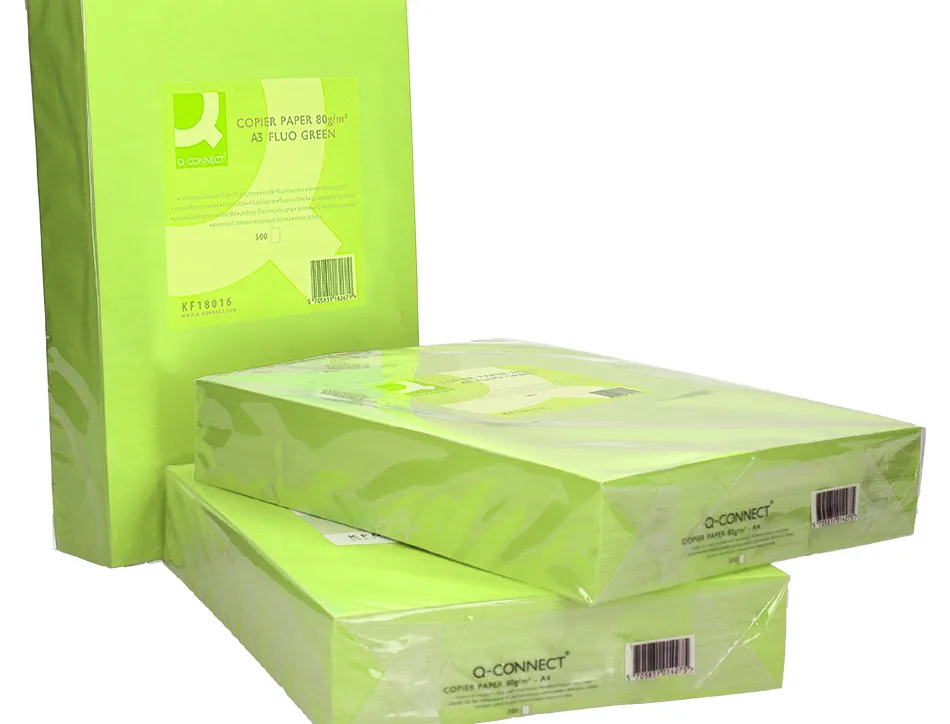 Papier couleur q-connect multifonction a3 80g/m2 unicolore vert néon ramette 500 feuilles