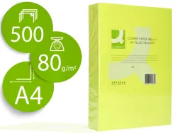 Papier couleur q-connect multifonction a4 80g/m2 unicolore jaune néon ramette 500 feuilles