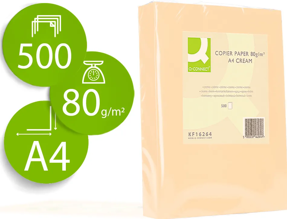 Papier couleur q-connect multifonction a4 80g/m2 unicolore crème ramette 500 feuilles