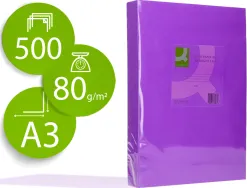 Papier couleur q-connect multifonction a3 80g/m2 unicolore lilas ramette 500 feuilles