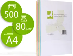 Papier couleur q-connect multifonction a4 80g/m2 5 coloris assortis clairs ramette 500 feuilles