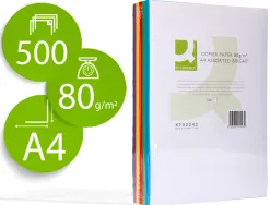 Papier couleur q-connect multifonction a4 80g/m2 5 coloris assortis intenses ramette 500 feuilles