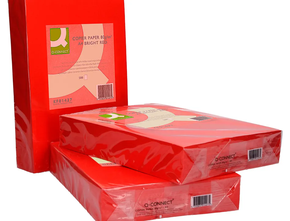 Papier couleur q-connect multifonction a4 80g/m2 unicolore rouge intense ramette 500 feuilles