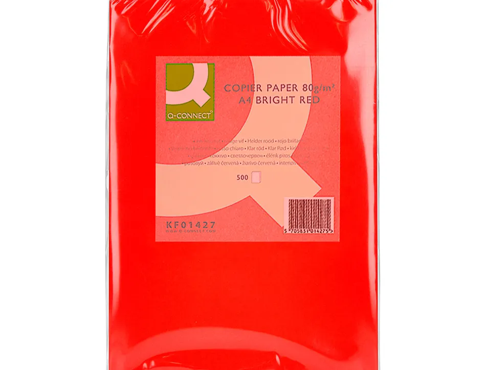 Papier couleur q-connect multifonction a4 80g/m2 unicolore rouge intense ramette 500 feuilles