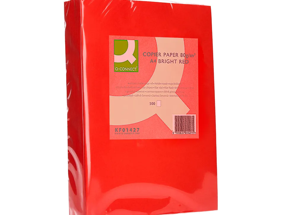 Papier couleur q-connect multifonction a4 80g/m2 unicolore rouge intense ramette 500 feuilles
