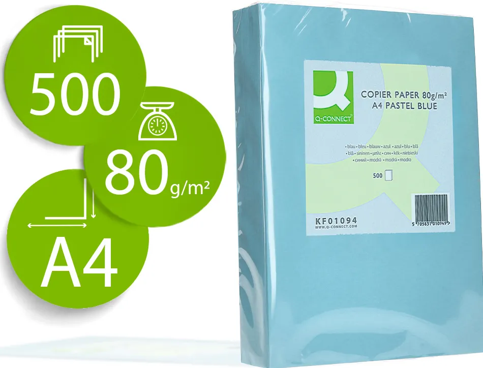 Papier couleur q-connect multifonction a4 80g/m2 unicolore celeste ramette 500 feuilles