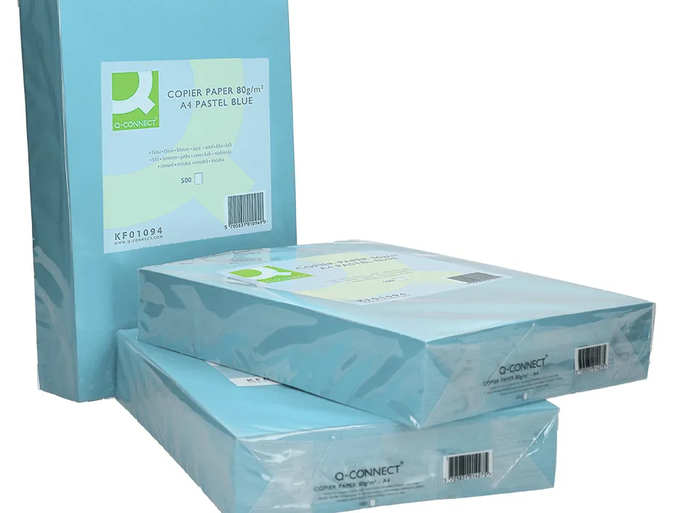 Papier couleur q-connect multifonction a4 80g/m2 unicolore celeste ramette 500 feuilles