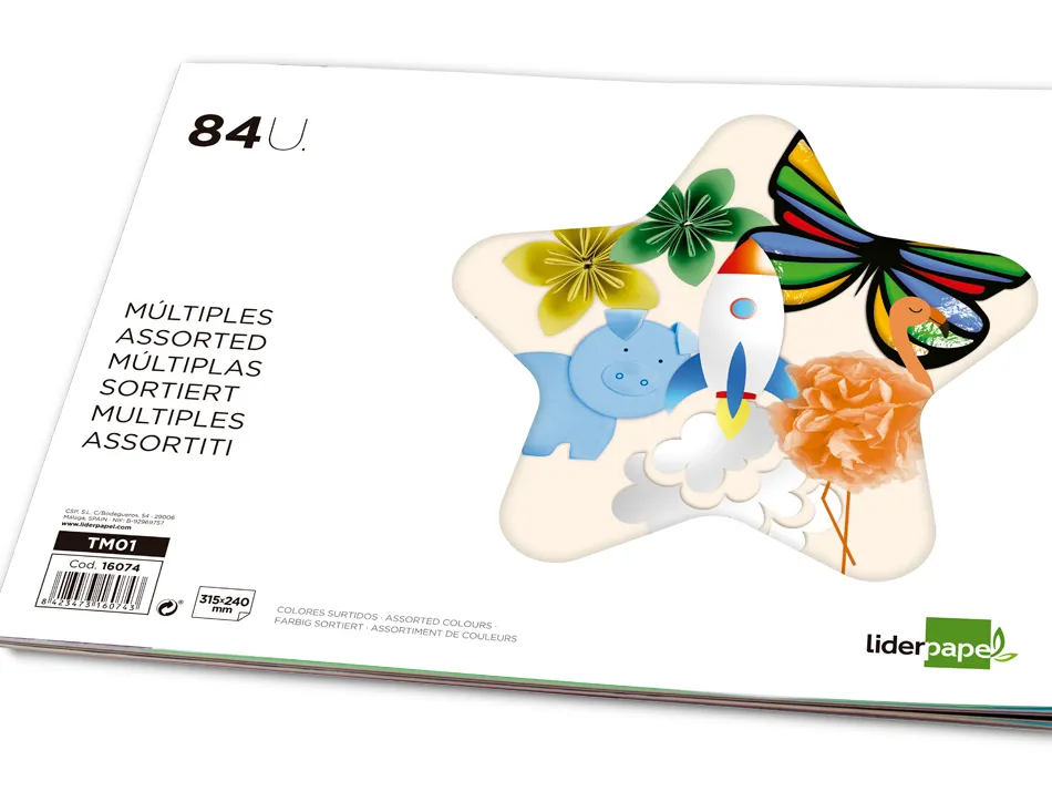 Papier créatif liderpapel a4+ 240x315mm assortiment divers papiers bloc 84f