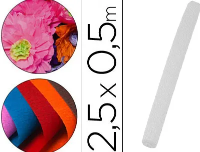 Papier crepon liderpapel rouleau 50cmx2,5m 85gr coloris blanc