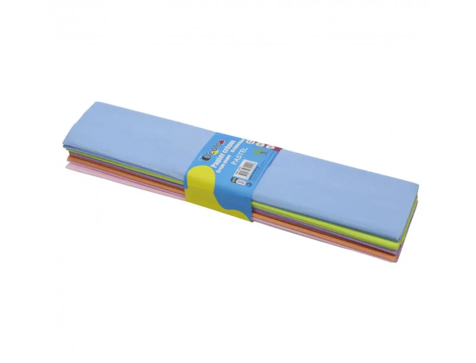 Papier crepon o color crepage 40% 50x200cm 5 coloris pastel assortis paquet 10f