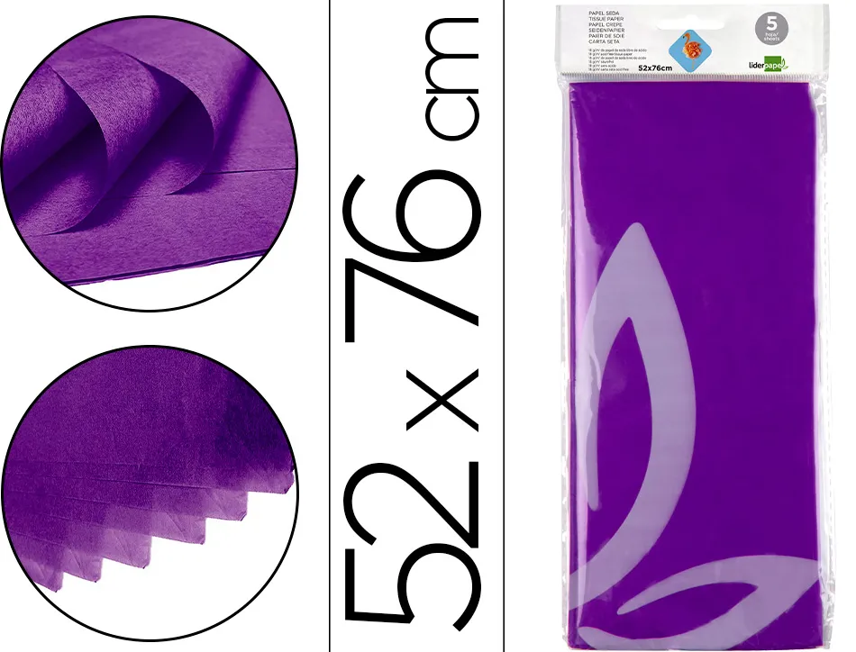 Papier de soie liderpapel 52x76cm 18g/m2 unicolore violet sachet 5f