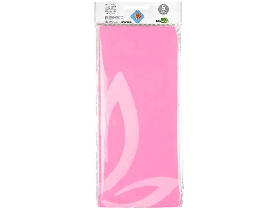 Papier de soie liderpapel 52x76cm 18g/m2 unicolore rose sachet 5f