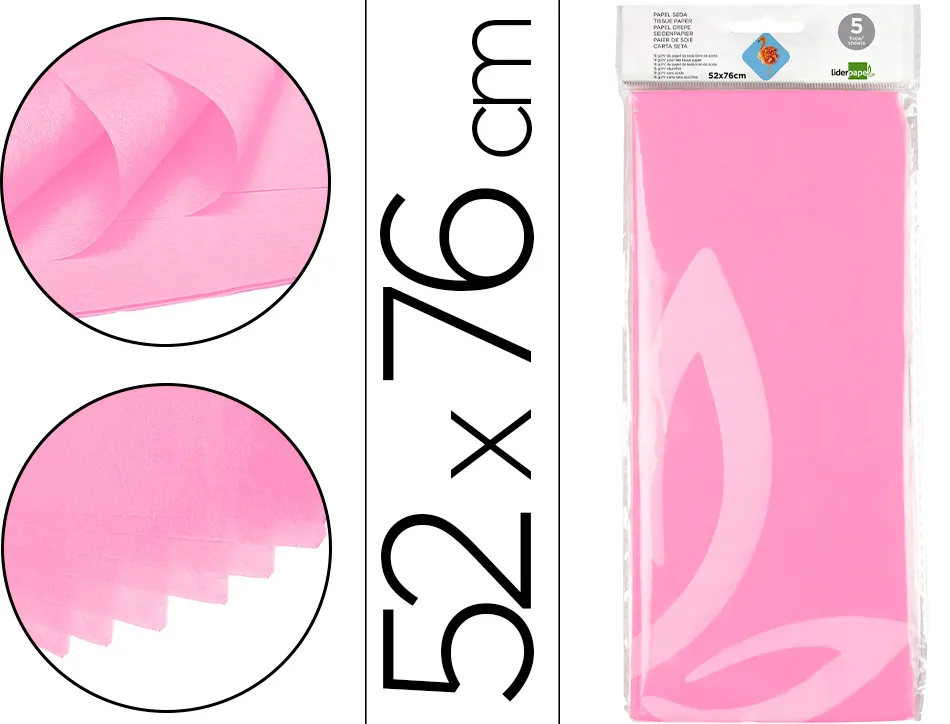 Papier de soie liderpapel 52x76cm 18g/m2 unicolore rose sachet 5f