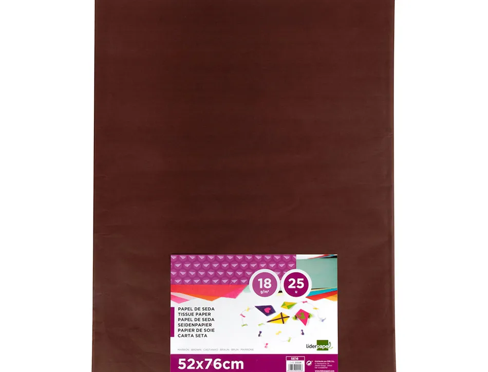 Papier de soie liderpapel 52x76cm 18g/m2 unicolore marron sachet 25f