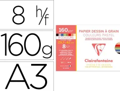 Papier dessin grain clairefontaine a3 assortiment pastel 160gr 8f